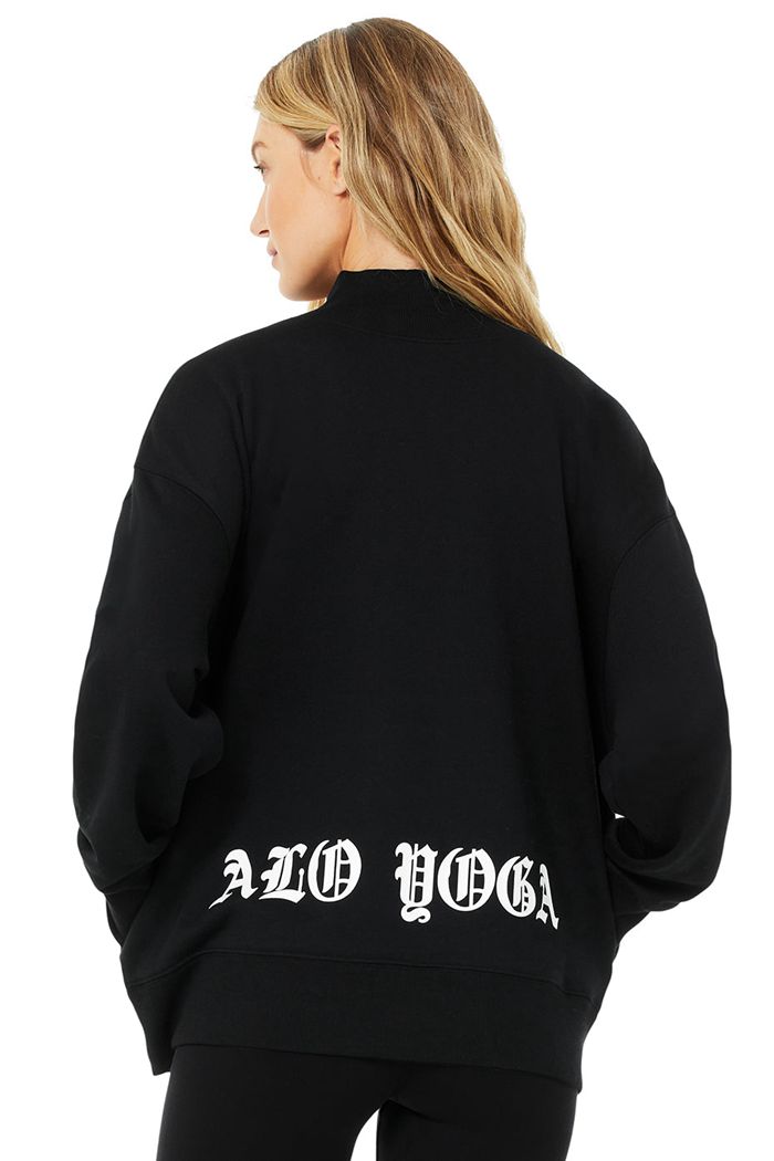 Alo Yoga Graphic Refresh Women\'s Pullover Black White | 12KOPJDGB