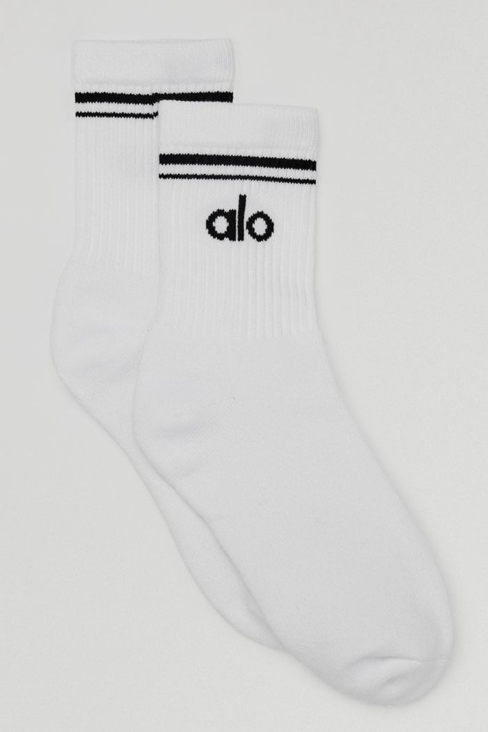 Alo Yoga Half-Crew Throwback Men\'s Socks White | 26AWVCLOI