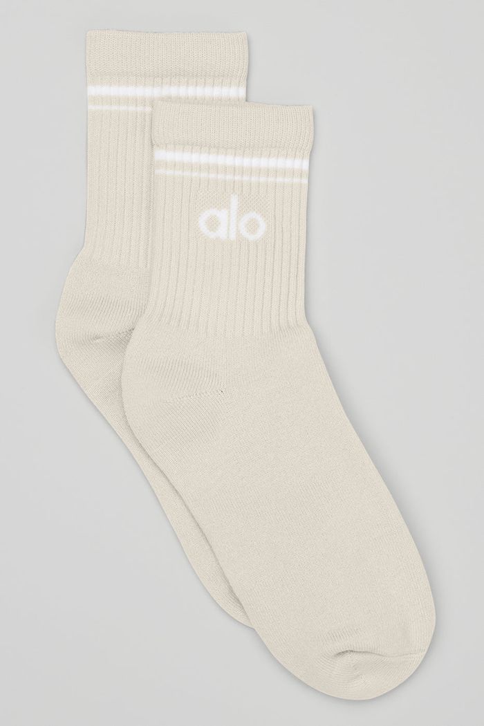 Alo Yoga Half-Crew Throwback Men\'s Socks Beige White | 91ZNKYFMS