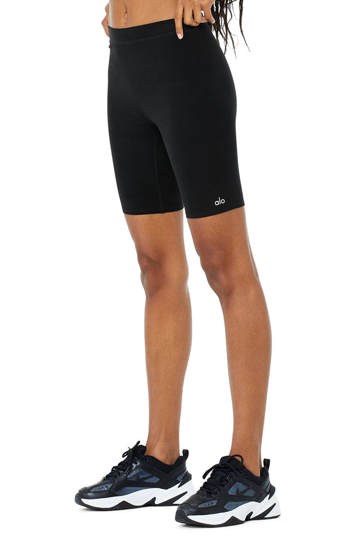 Alo Yoga High-Waist Alosoft Flow Biker Women's Short Black | 97VGRDPBU