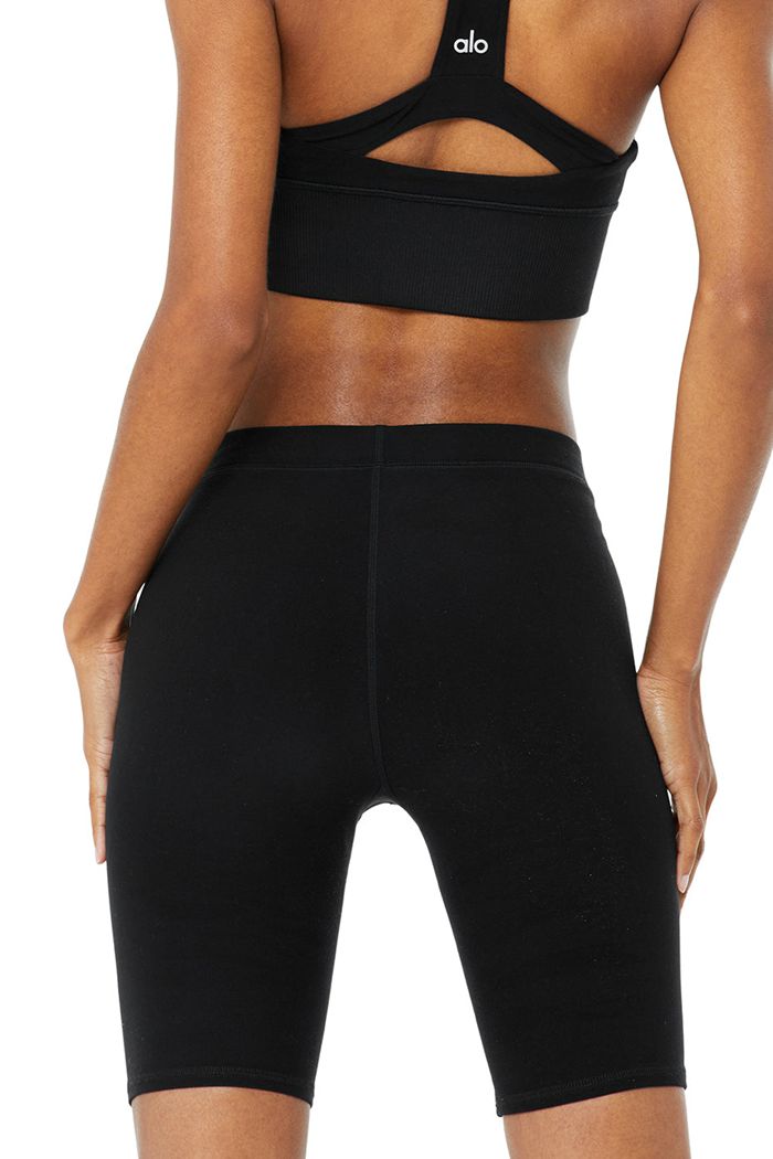 Alo Yoga High-Waist Alosoft Flow Biker Women's Short Black | 97VGRDPBU