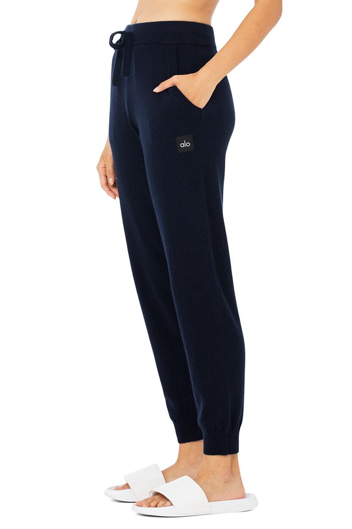 Alo Yoga High-Waist Cashmere Jet Set Women's Pants Navy | 39BKJOADN