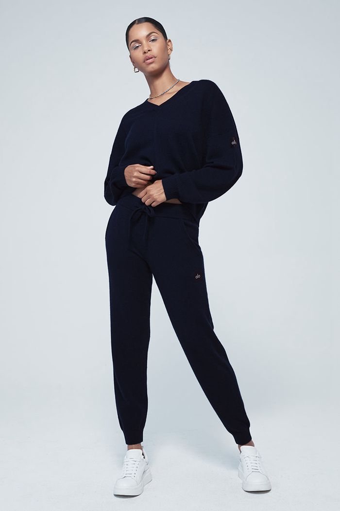 Alo Yoga High-Waist Cashmere Jet Set Women's Pants Navy | 39BKJOADN