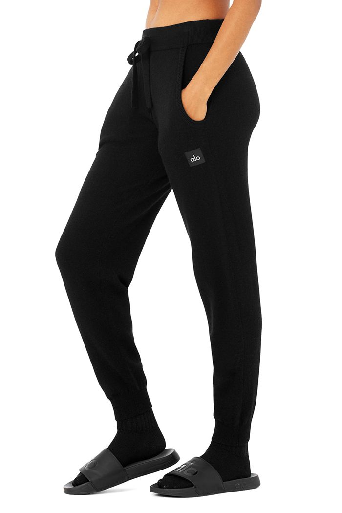 Alo Yoga High-Waist Cashmere Jet Set Women's Pants Black | 42ZKTNPWA