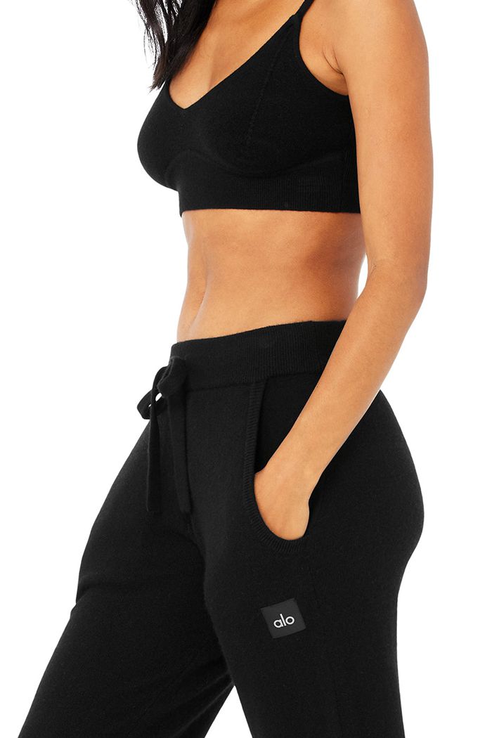 Alo Yoga High-Waist Cashmere Jet Set Women's Pants Black | 42ZKTNPWA