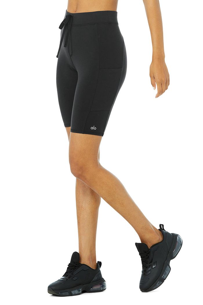 Alo Yoga High-Waist Checkpoint Biker Women's Short Black | 91JTNPSEI