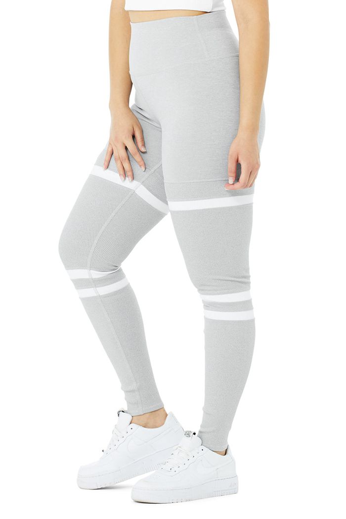 Alo Yoga High-Waist Legit Women's Leggings Grey White | 97QJRWMPT