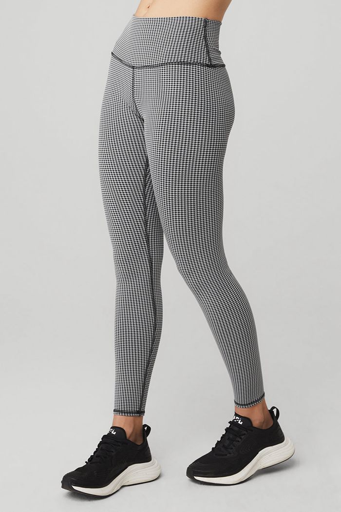 Alo Yoga High-Waist Micro Houndstooth Women's Leggings White | 61KQDCZVX