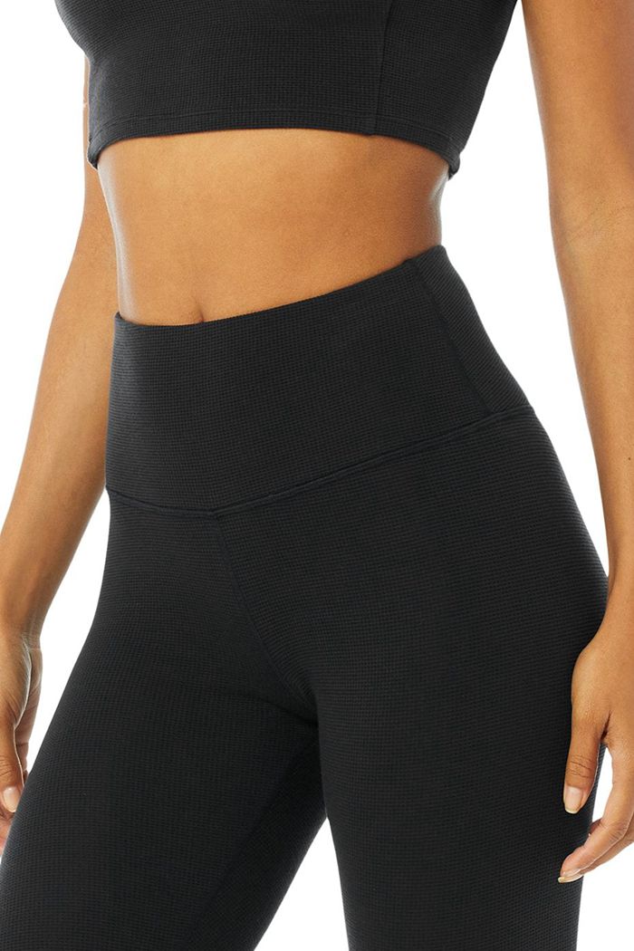 Alo Yoga High-Waist Micro Waffle LowKey Women's Leggings Black | 02HEQTIYX