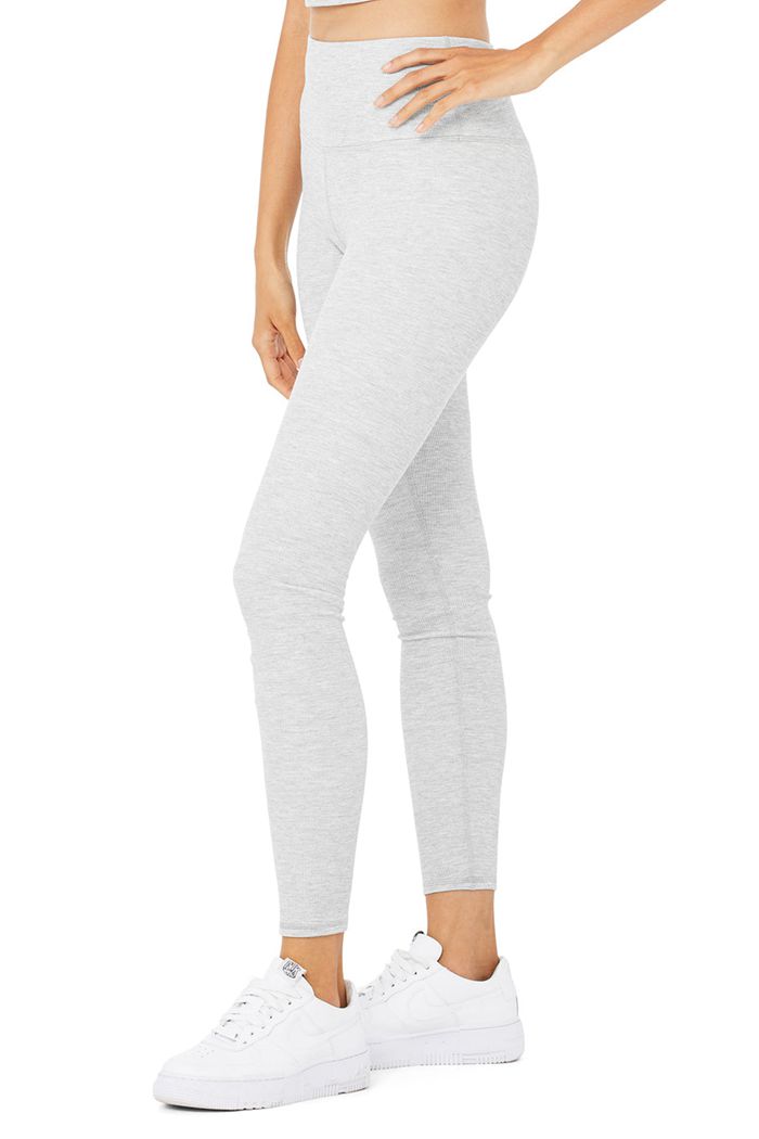 Alo Yoga High-Waist Micro Waffle LowKey Women's Leggings Grey | 31TWACZRF