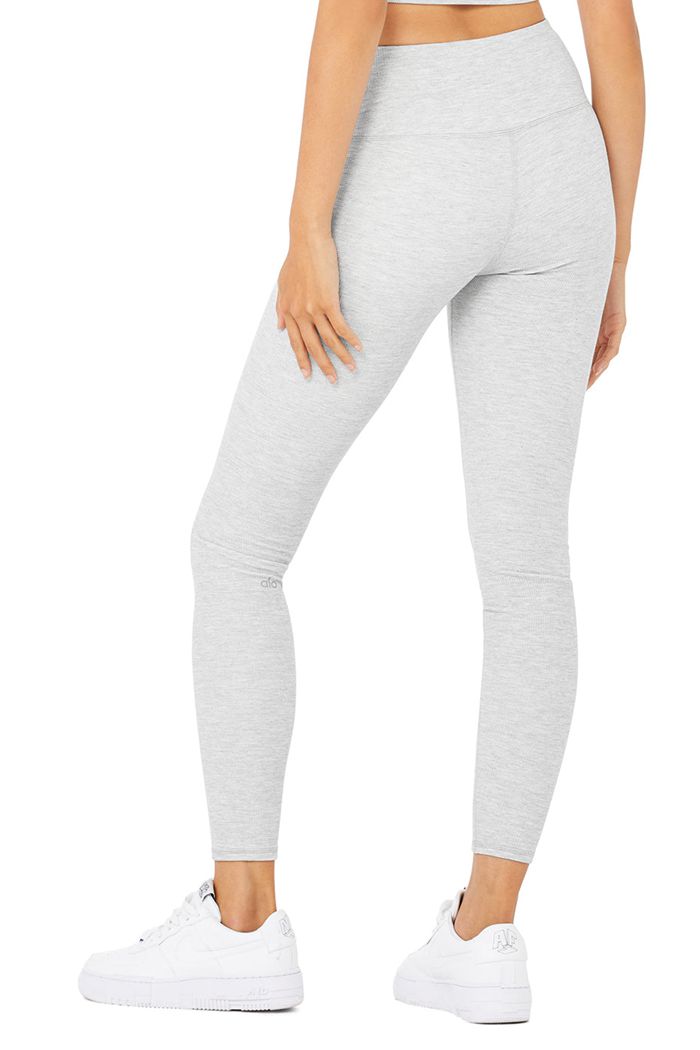 Alo Yoga High-Waist Micro Waffle LowKey Women's Leggings Grey | 31TWACZRF