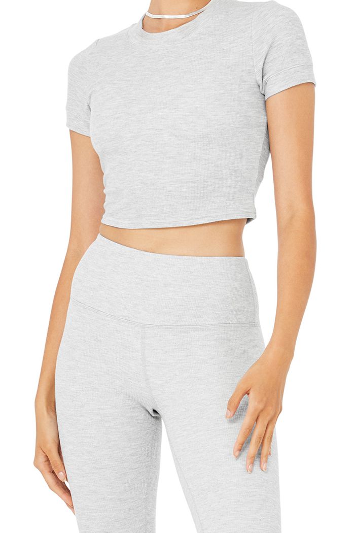 Alo Yoga High-Waist Micro Waffle LowKey Women's Leggings Grey | 31TWACZRF