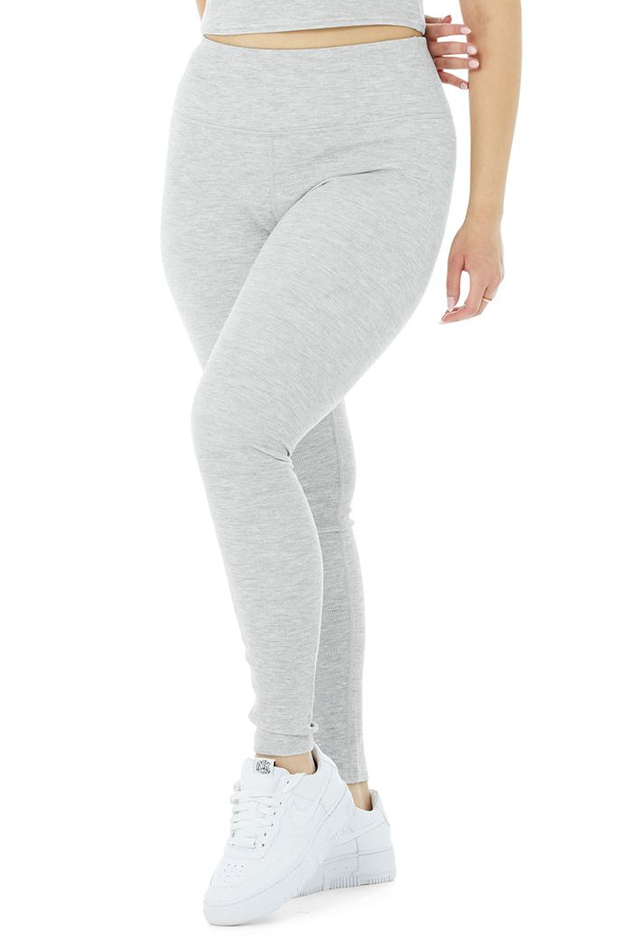 Alo Yoga High-Waist Micro Waffle LowKey Women's Leggings Grey | 31TWACZRF