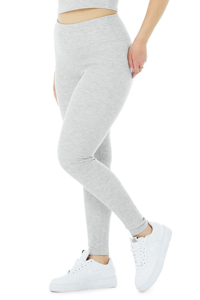 Alo Yoga High-Waist Micro Waffle LowKey Women's Leggings Grey | 31TWACZRF