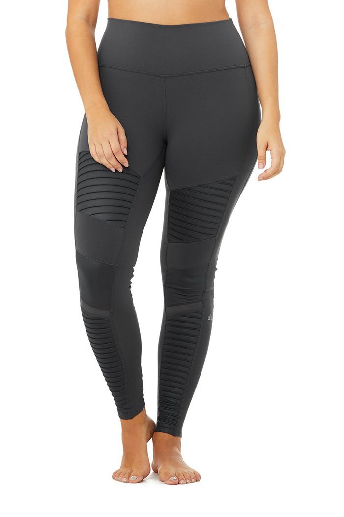 Alo Yoga High-Waist Moto Women's Leggings Dark Grey | 23FCGVOHM