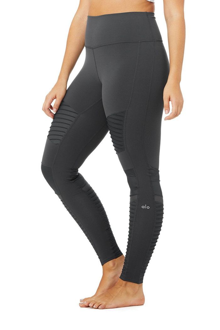 Alo Yoga High-Waist Moto Women's Leggings Dark Grey | 23FCGVOHM