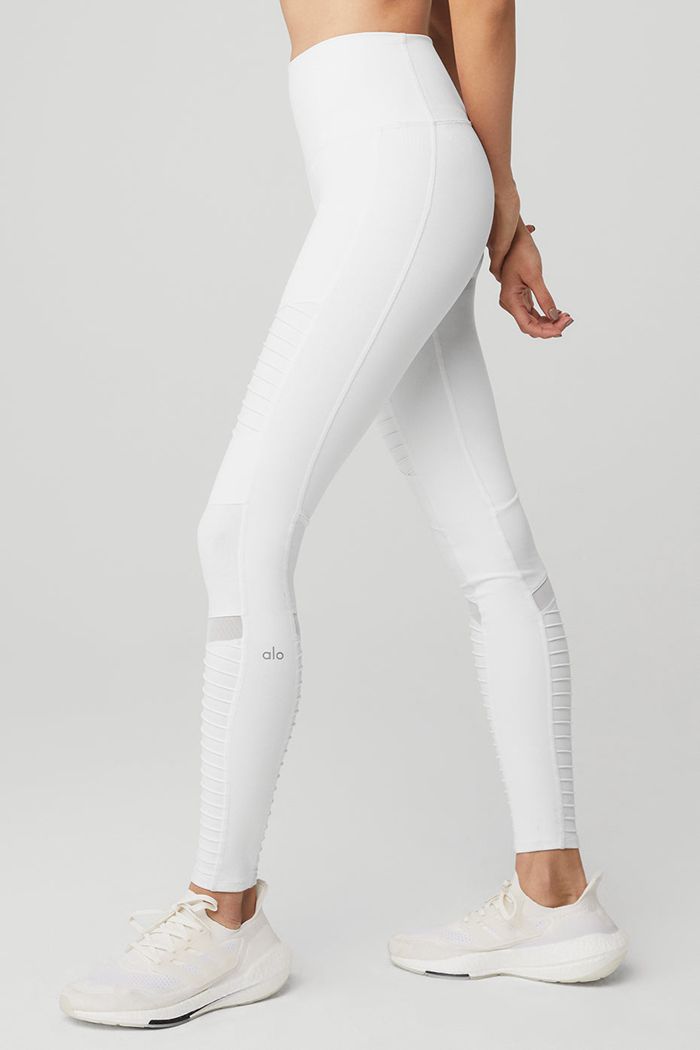 Alo Yoga High-Waist Moto Women's Leggings White | 90AIBEVYP