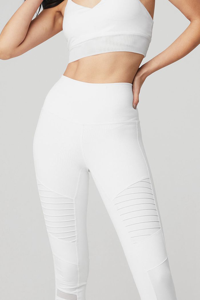 Alo Yoga High-Waist Moto Women's Leggings White | 90AIBEVYP