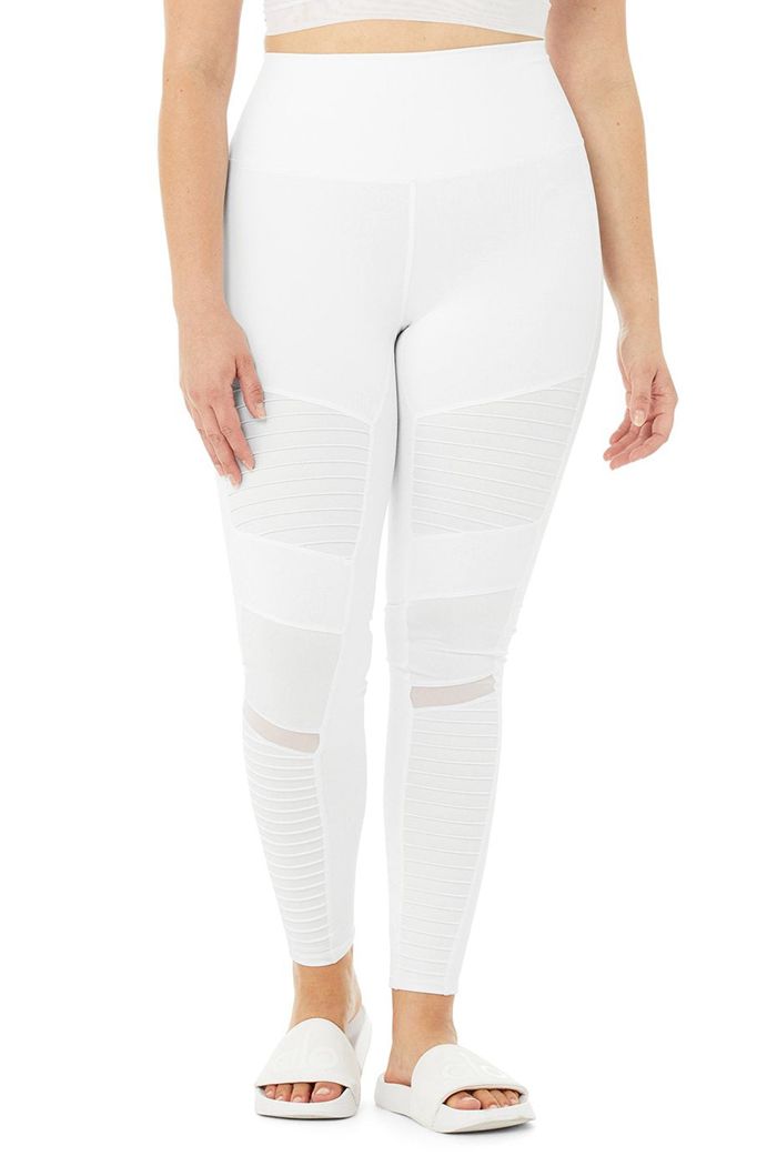 Alo Yoga High-Waist Moto Women's Leggings White | 90AIBEVYP