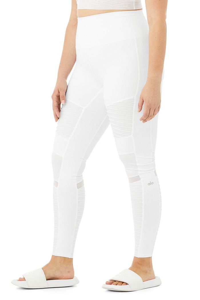 Alo Yoga High-Waist Moto Women's Leggings White | 90AIBEVYP