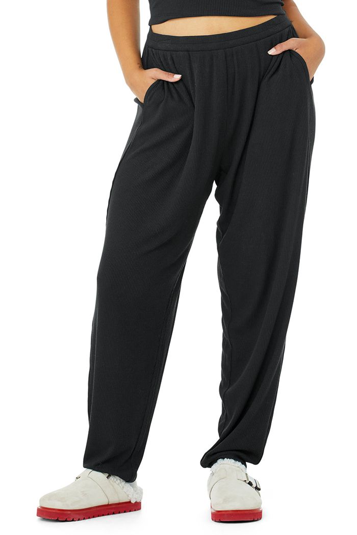 Alo Yoga High-Waist Ribbed Whisper Women's Pants Black | 32DGIOKSX