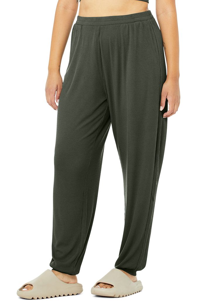 Alo Yoga High-Waist Ribbed Whisper Women's Pants Dark Green | 53KJDZISY