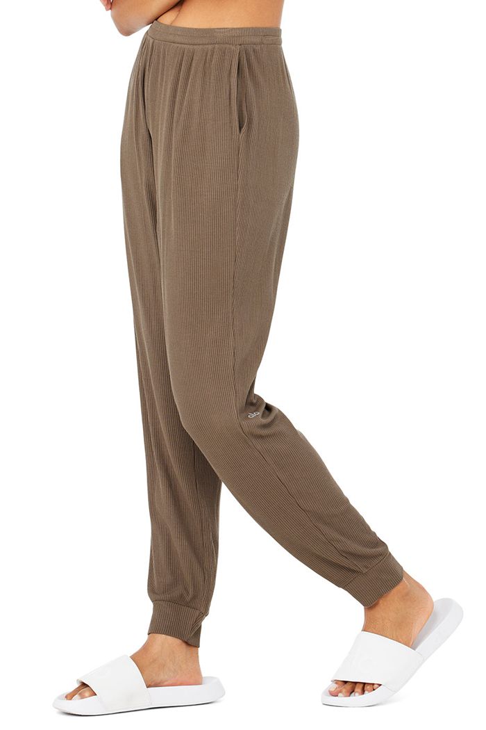 Alo Yoga High-Waist Ribbed Whisper Women's Pants Brown | 96NEUVSLO