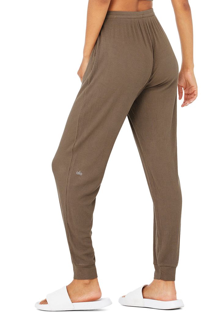 Alo Yoga High-Waist Ribbed Whisper Women's Pants Brown | 96NEUVSLO