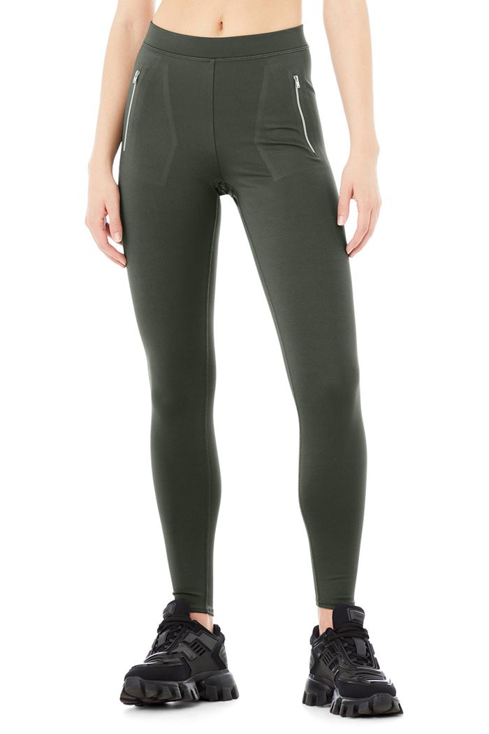 Alo Yoga High-Waist Thrill Seeker Women's Leggings Dark Green | 16XLVCOGN