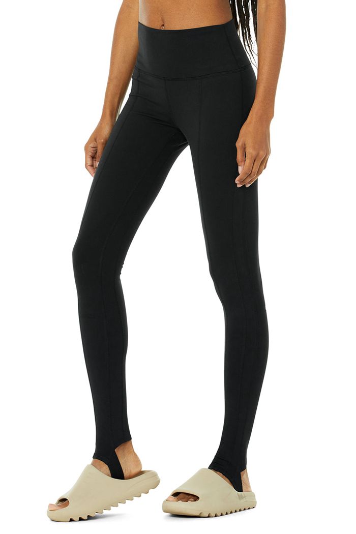 Alo Yoga High-Waist Winter Warmth Plush Stirrup Women's Leggings Black | 43TXCWVBH