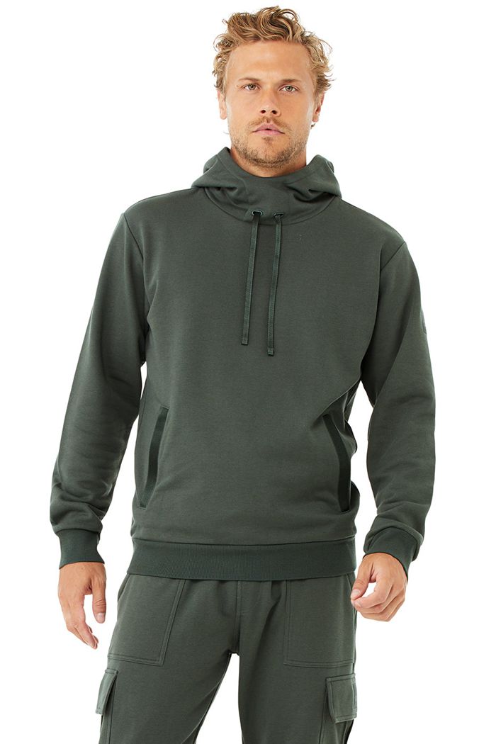 Alo Yoga Highline Men\'s Hoodie Dark Green | 82SCXRIQH