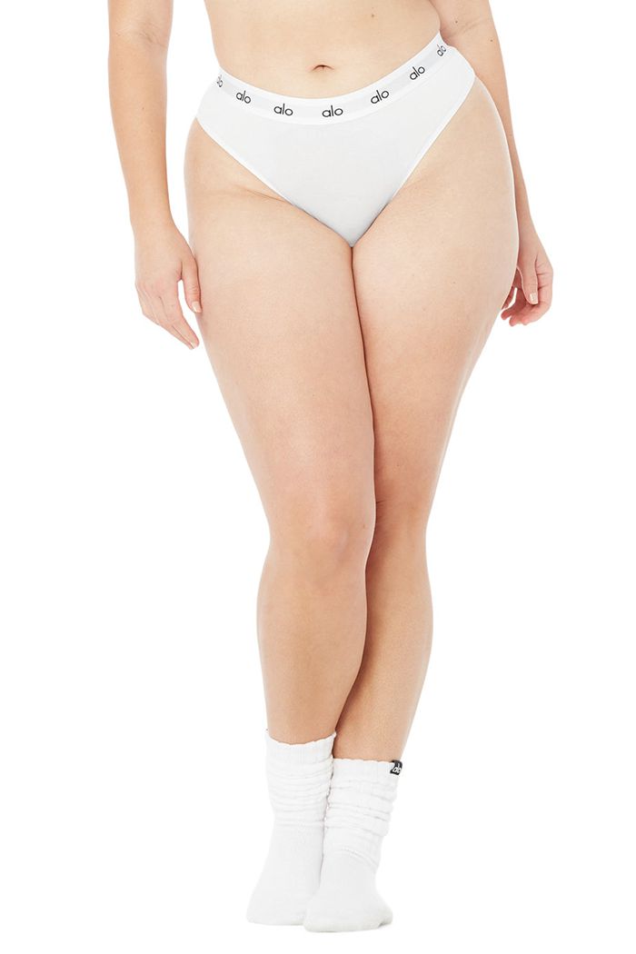 Alo Yoga Icon Cheeky Women's Underwear White | 24DNRHSZV