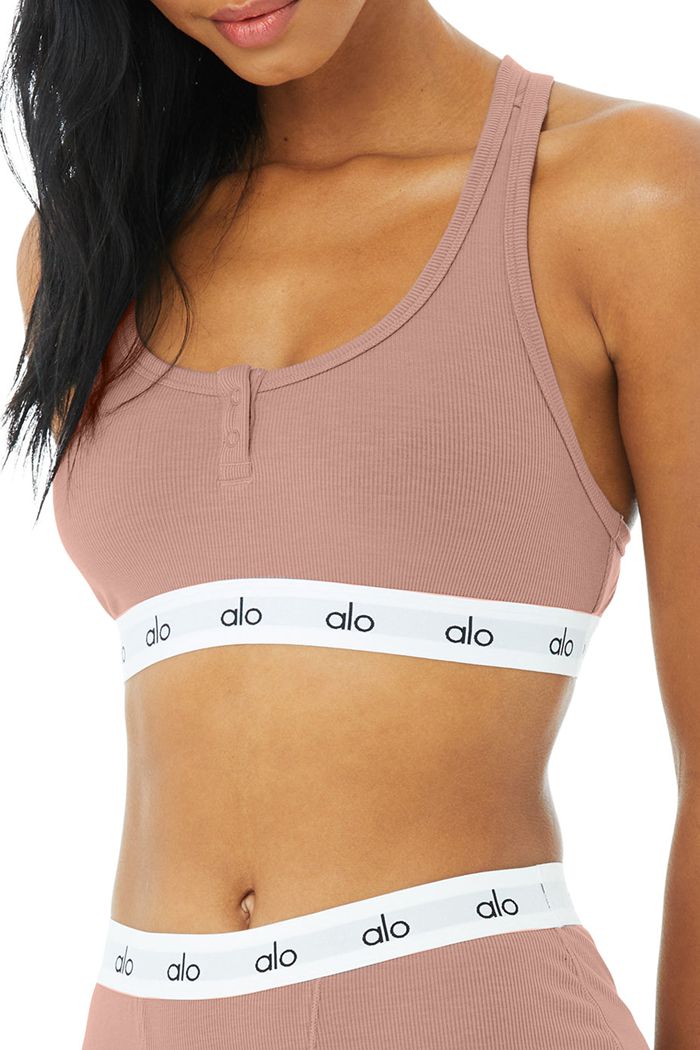 Alo Yoga Icon Ribbed Henley Women's Bras Dark Red | 47OEAXUDY