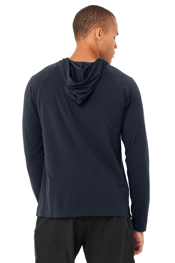 Alo Yoga Idol Hooded Runner Men's Hoodie Navy | 24ALMUPEO