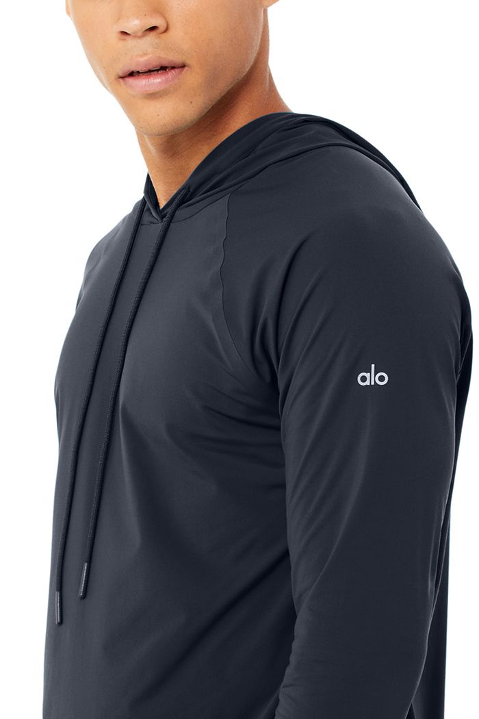 Alo Yoga Idol Hooded Runner Men's Hoodie Navy | 24ALMUPEO