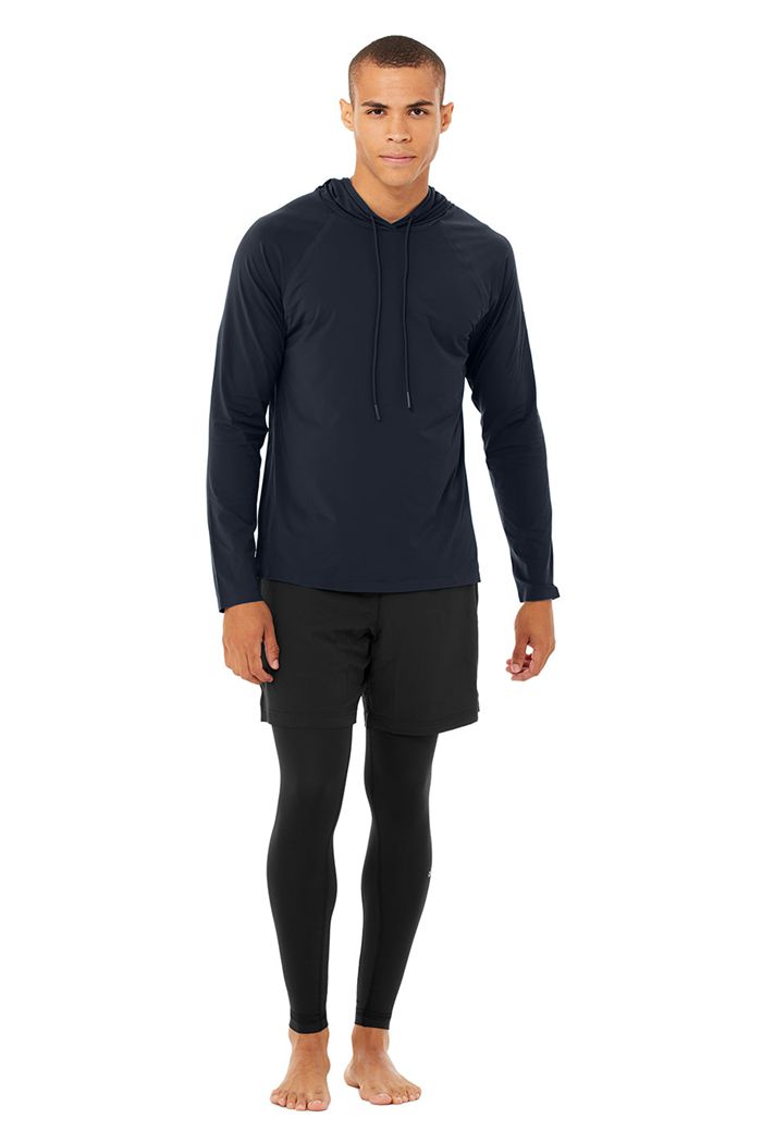 Alo Yoga Idol Hooded Runner Men's Hoodie Navy | 24ALMUPEO