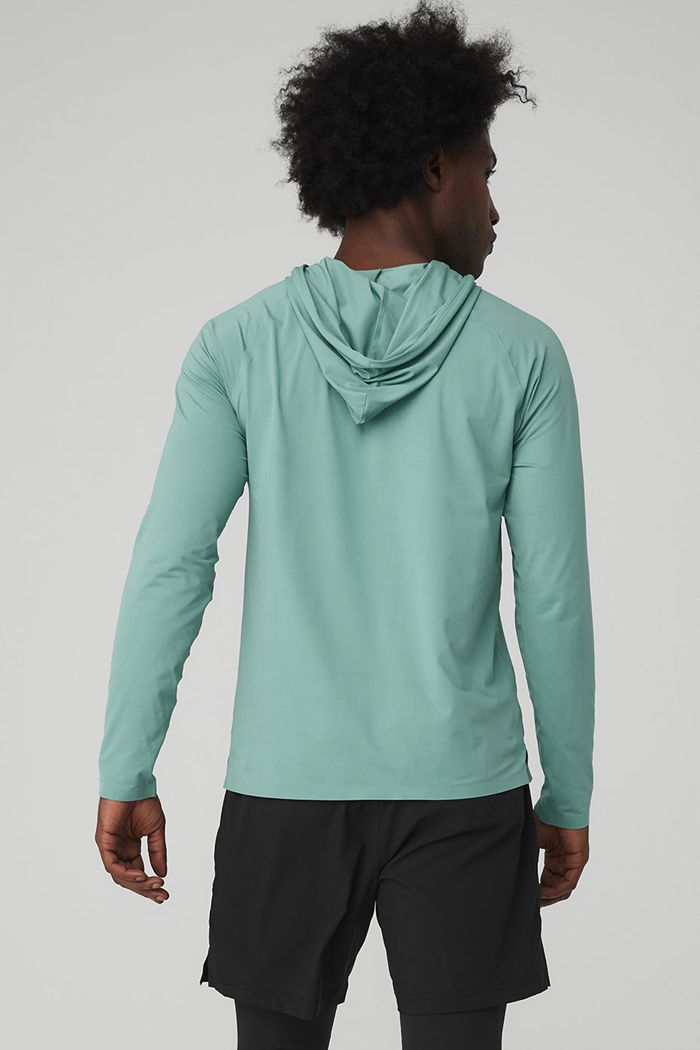 Alo Yoga Idol Hooded Runner Men's Hoodie Blue | 29EAGWQOT