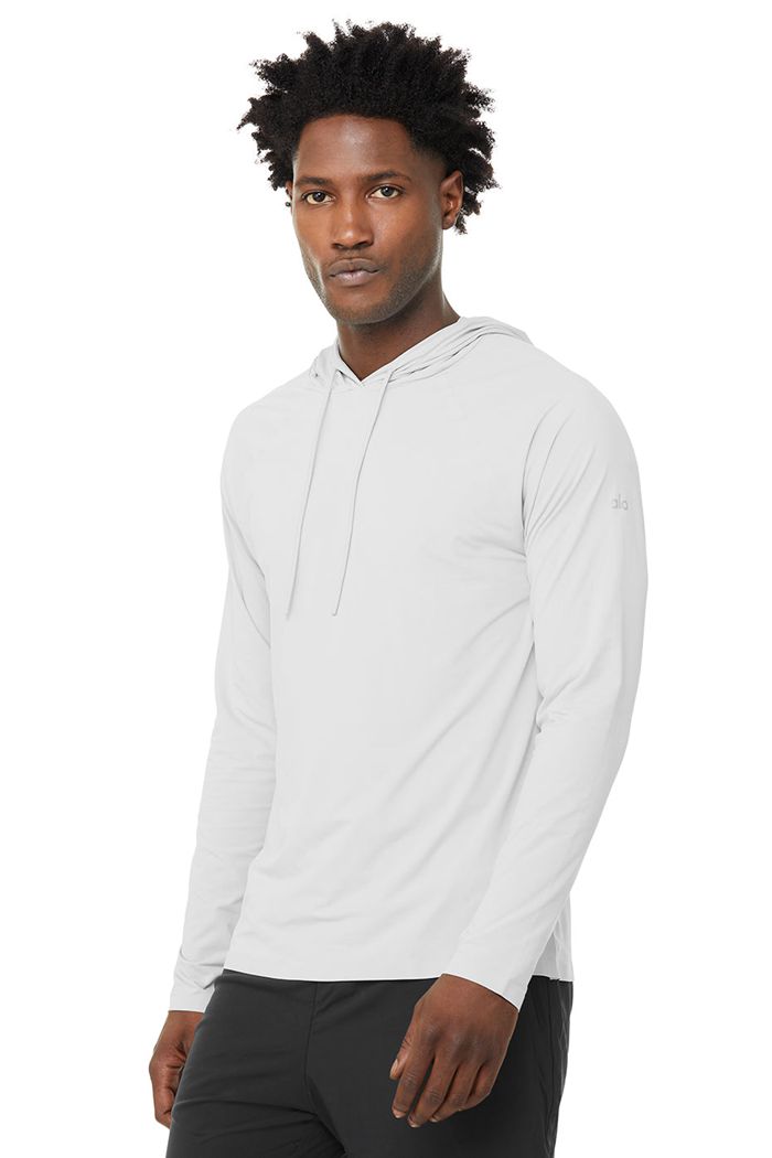 Alo Yoga Idol Hooded Runner Men's Hoodie White | 39IQEJUOS