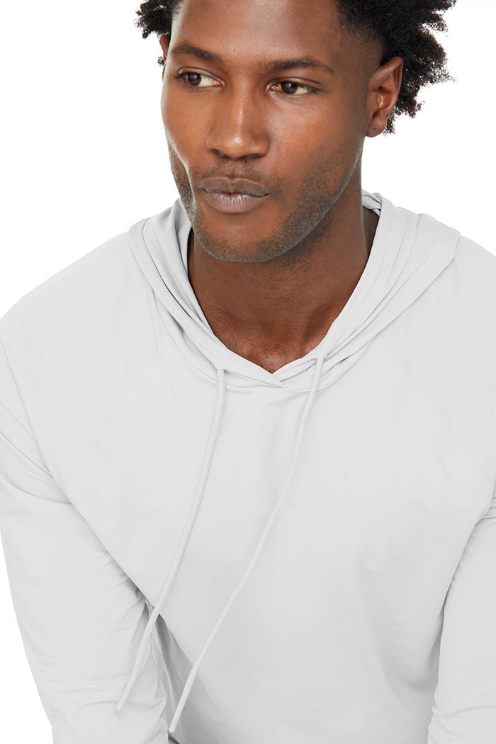 Alo Yoga Idol Hooded Runner Men's Hoodie White | 39IQEJUOS