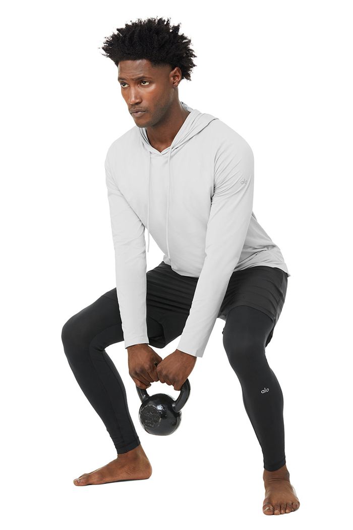 Alo Yoga Idol Hooded Runner Men's Hoodie White | 39IQEJUOS