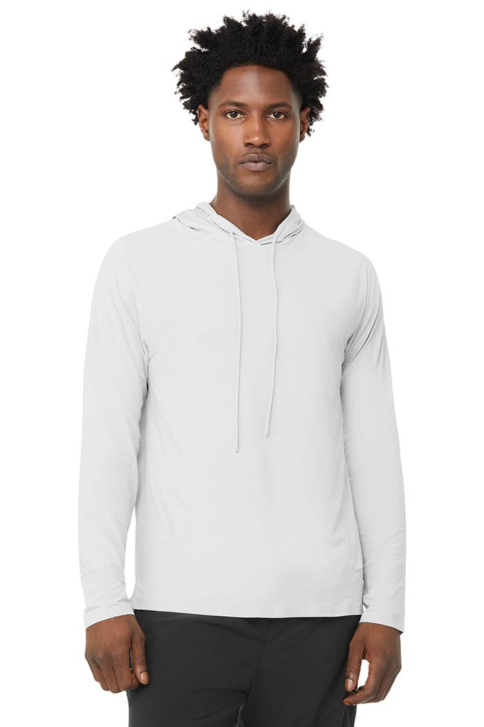 Alo Yoga Idol Hooded Runner Men\'s Hoodie White | 39IQEJUOS