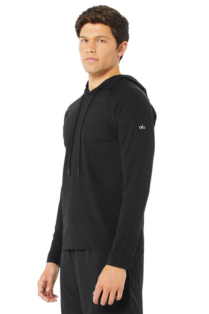 Alo Yoga Idol Hooded Runner Men's Hoodie Black | 92UZNQDJP