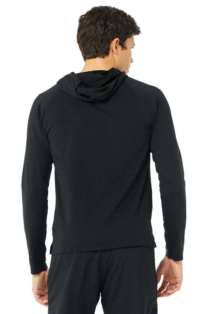 Alo Yoga Idol Hooded Runner Men's Hoodie Black | 92UZNQDJP