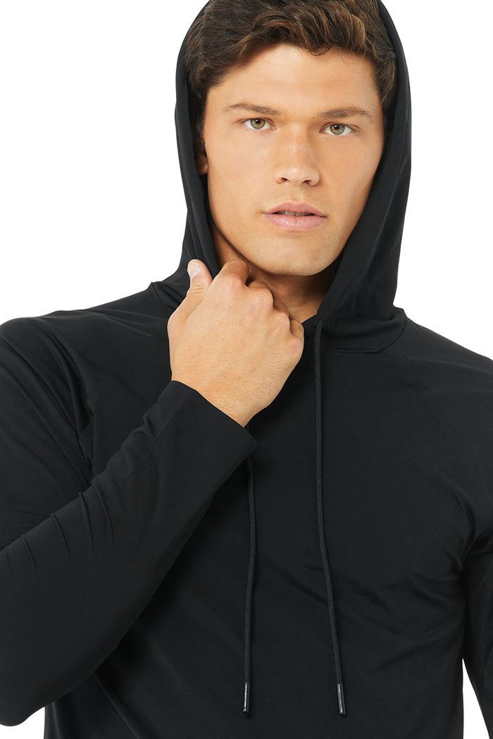 Alo Yoga Idol Hooded Runner Men's Hoodie Black | 92UZNQDJP