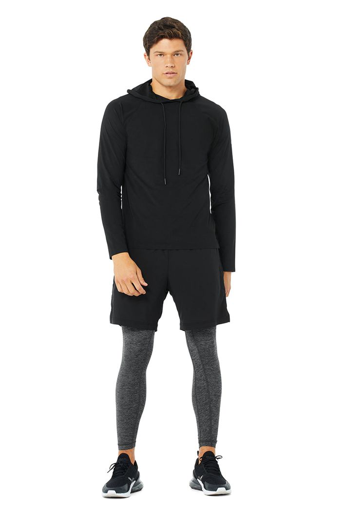 Alo Yoga Idol Hooded Runner Men's Hoodie Black | 92UZNQDJP