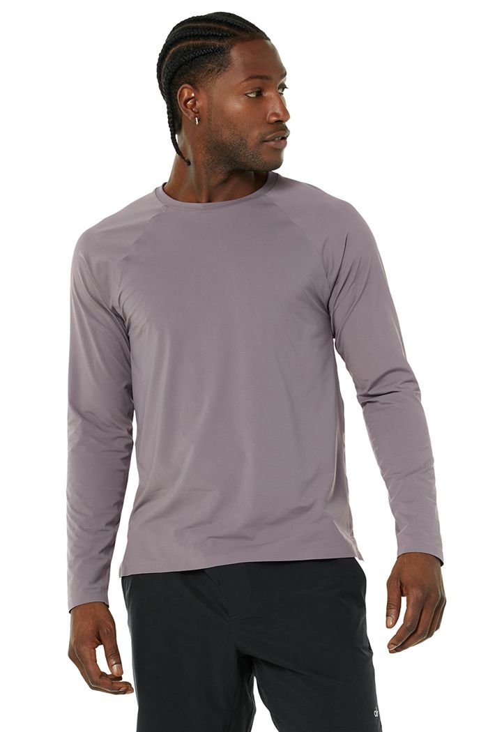 Alo Yoga Idol Performance Tee Men\'s Long Sleeve Purple | 47YHBCMIX