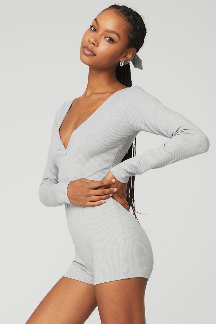 Alo Yoga Keep It Sleek Ribbed Onesie Women's Bodysuit Grey | 95QJHNEYL