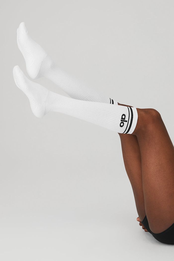 Alo Yoga Knee-High Throwback Barre Women's Socks White | 60MNTPKDW