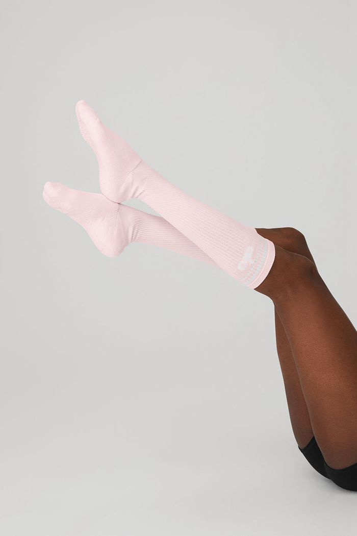 Alo Yoga Knee-High Throwback Barre Women's Socks Pink White | 97EZJHFWL