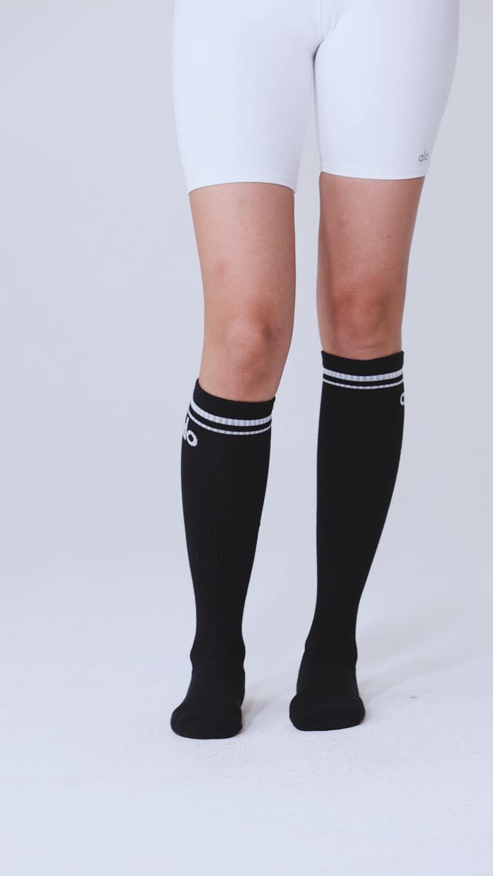 Alo Yoga Knee-High Throwback Women's Socks Grey Black | 45AMKTLDB